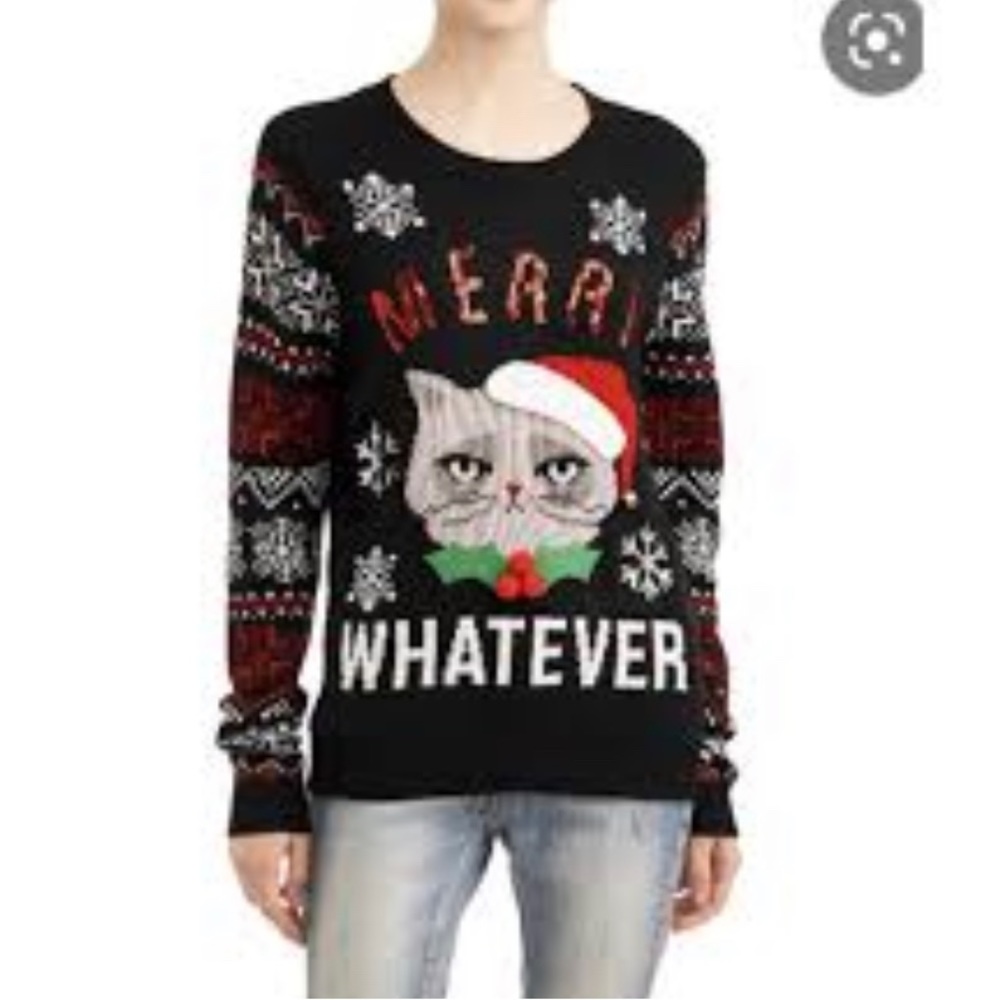 Grumpy cat Teens large ugly Christmas sweater